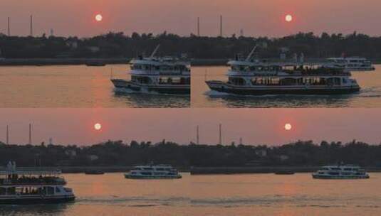 厦门海边日落轮渡轮船高清在线视频素材下载