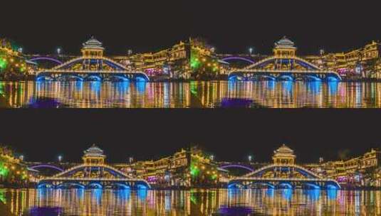 湖南湘西凤凰古城夜景延时高清在线视频素材下载