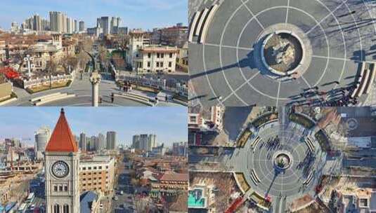 航拍天津意式风情区欧式建筑古建筑洋房广场高清在线视频素材下载