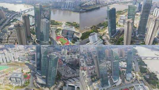 航拍福州闽江北cbd高楼建筑高清在线视频素材下载