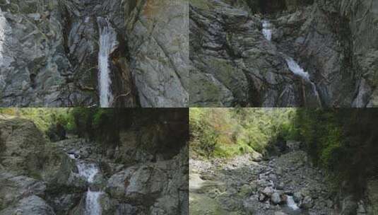 沿着溪流而上航拍大山瀑布自然原始风光高清在线视频素材下载
