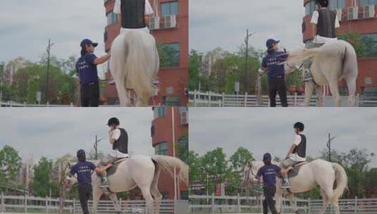 中国马术训练场，马场里骑马的人高清在线视频素材下载