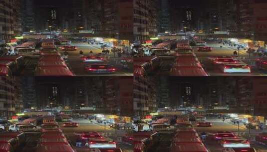 竖版香港旺角小巴夜景车流高清在线视频素材下载