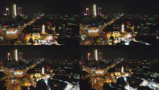 航拍江苏无锡南禅寺步行街夜景高清在线视频素材下载