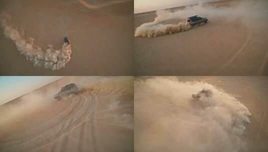 FPV航拍沙漠中行驶的越野车车技高清在线视频素材下载
