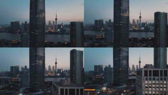 上海白玉兰大厦傍晚航拍高清在线视频素材下载