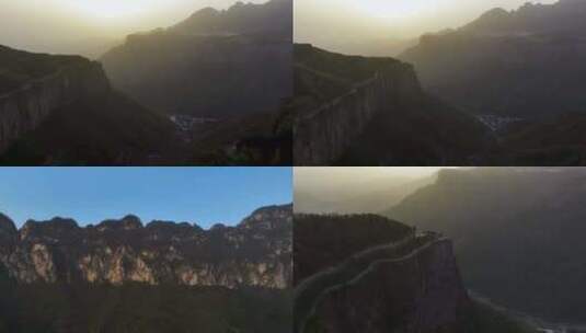 4K航拍河南安阳林州大峡谷日落风景高清在线视频素材下载