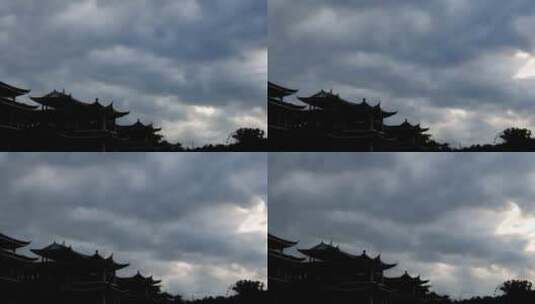 中式园林古建筑风起云涌延时高清在线视频素材下载