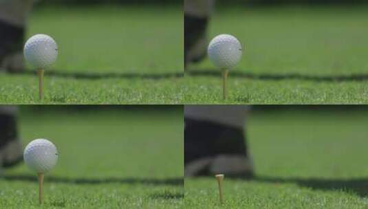 绿草地击打高尔夫球特写镜头高清在线视频素材下载