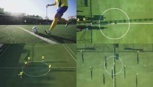 在绿色大草坪的操场上踢足球比赛高清在线视频素材下载