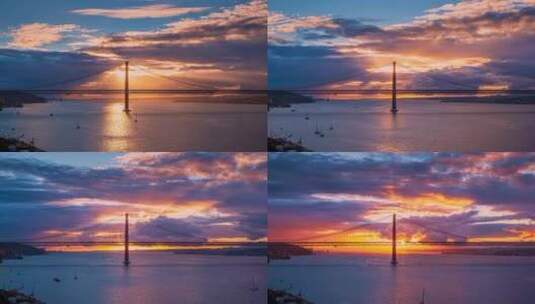 大桥上的美丽日落高清在线视频素材下载