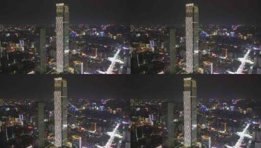 湖南长沙国金中心世贸大厦五一商圈夜景航拍高清在线视频素材下载