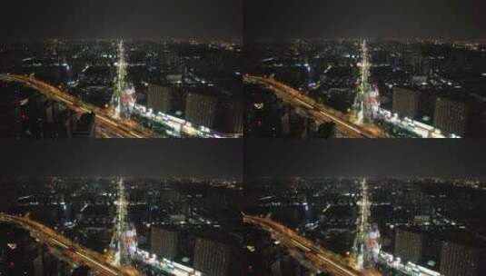 河南郑州夜景航拍高清在线视频素材下载