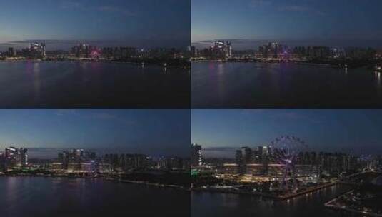 深圳宝安欢乐港湾摩天轮夜景大景前进高清在线视频素材下载
