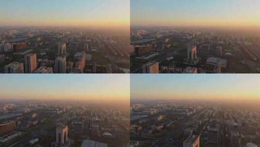 航拍杭州余杭未来科技城清晨高清在线视频素材下载