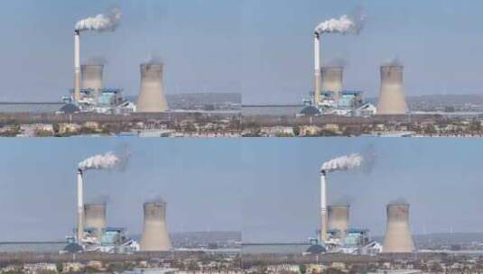 城市热电厂大烟囱烟雾风力发电高清在线视频素材下载