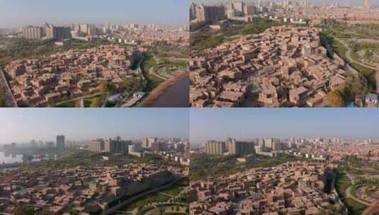 新疆喀什古城高台民居特色建筑航拍4K高清在线视频素材下载
