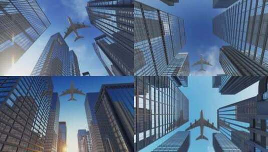 飞机飞过大楼高清在线视频素材下载