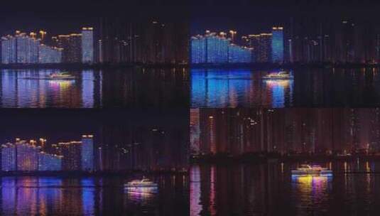 湘江江面上游艇航行夜景美好生活高清在线视频素材下载