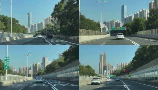 开车行驶在深圳道路车流交通城市车窗外风景高清在线视频素材下载