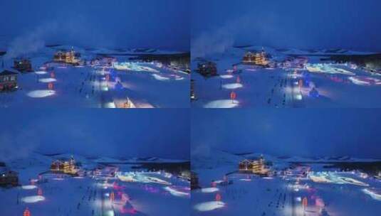 呼伦贝尔冰雪欢乐谷雪夜灯光高清在线视频素材下载