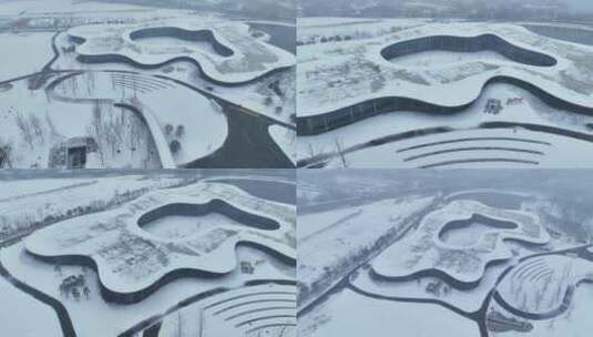 济宁美术馆雪景城市宣传片航拍素材高清在线视频素材下载