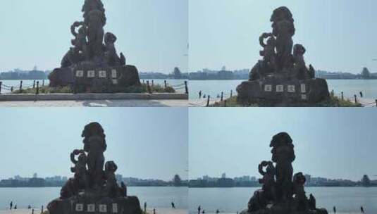 惠州市东江公园客家女雕像航拍高清在线视频素材下载