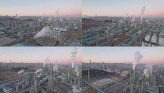 4k航拍山东济南炼油厂日出高清在线视频素材下载