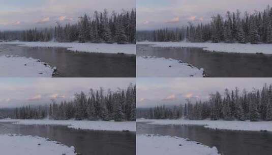 清晨的新疆喀纳斯河雪景高清在线视频素材下载