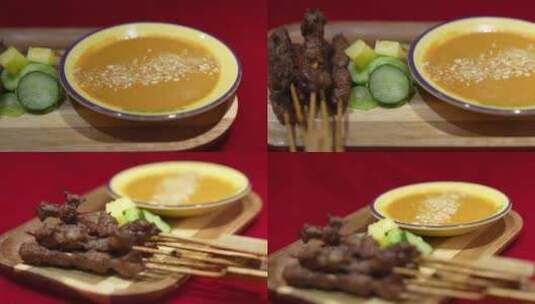 马来沙爹牛肉串烤肉高清在线视频素材下载