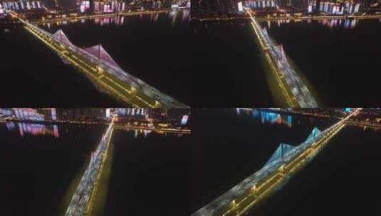 鸟瞰长沙湘江二桥银盆岭大桥夜景高清在线视频素材下载