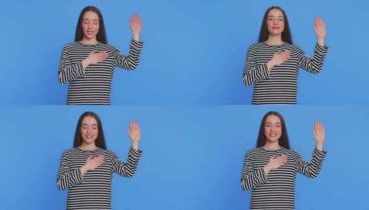 妇女举手宣誓承诺诚实和说实话手放在胸前高清在线视频素材下载
