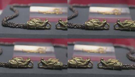 唐代鎏金铜龙首银链，西安博物院藏高清在线视频素材下载
