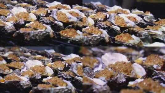 烤生蚝夜市烤海蛎子高清在线视频素材下载
