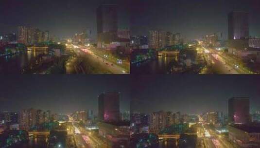 杭州市区环城北路中河立交桥夜景车流视频素高清在线视频素材下载