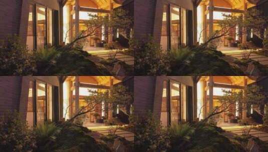 泉州晋江创意园餐饮夜景绿植装饰高清在线视频素材下载