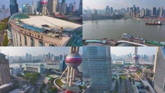 上海浦东新区东方明珠航拍陆家嘴环岛世纪大高清在线视频素材下载