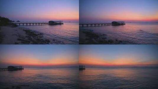 海南三亚傍晚海边夕阳晚霞椰树海浪高清在线视频素材下载