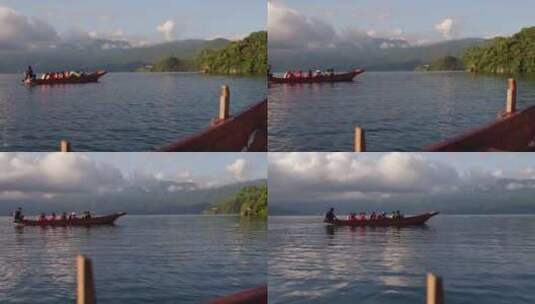 云南泸沽湖水上船游客高清在线视频素材下载