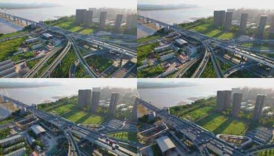 杭州钱塘江立交桥车流风景视频素材高清在线视频素材下载