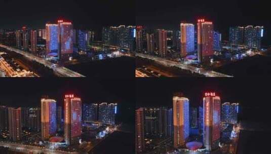 航拍秦皇岛城市夜景酒店高清在线视频素材下载