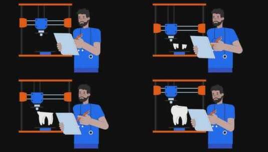 人体牙线卡通动画的3D打印高清在线视频素材下载