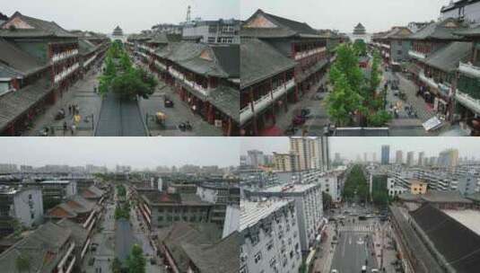 河北邢台清风楼步行街航拍高清在线视频素材下载