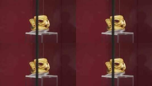 成都金沙遗址博物馆室内黄金面具实时高清在线视频素材下载