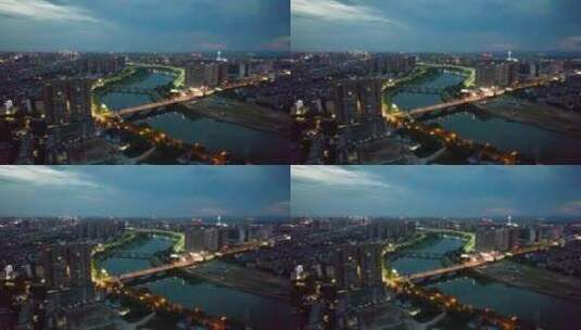 湖南省衡阳市蒸水夜景4k航拍高清在线视频素材下载