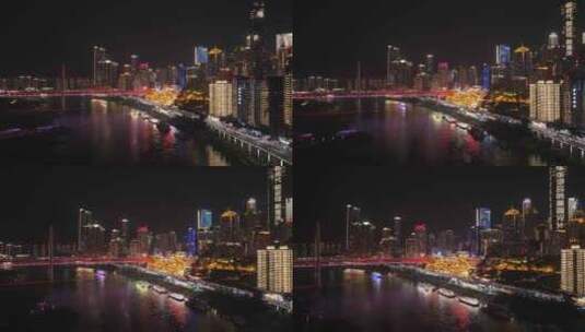 航拍重庆夜景洪崖洞千厮门大桥高清在线视频素材下载