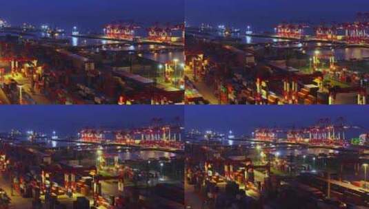 航拍上海集装箱外高桥码头进出口贸易港口高清在线视频素材下载