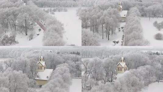 冰雪覆盖树木的冬季雪景航拍画面高清在线视频素材下载