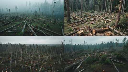 森林砍伐高密度区域伐倒乱砍乱伐高清在线视频素材下载