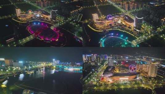 德清城南银泰城夜景航拍4k合集高清在线视频素材下载